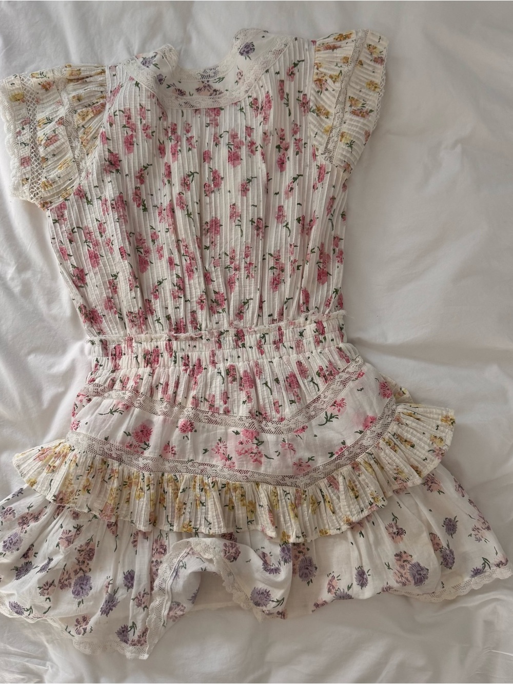 LoveShackFancy Jeromie Floral Ruffled Mini Dress - Size XS - Picture 4 of 5